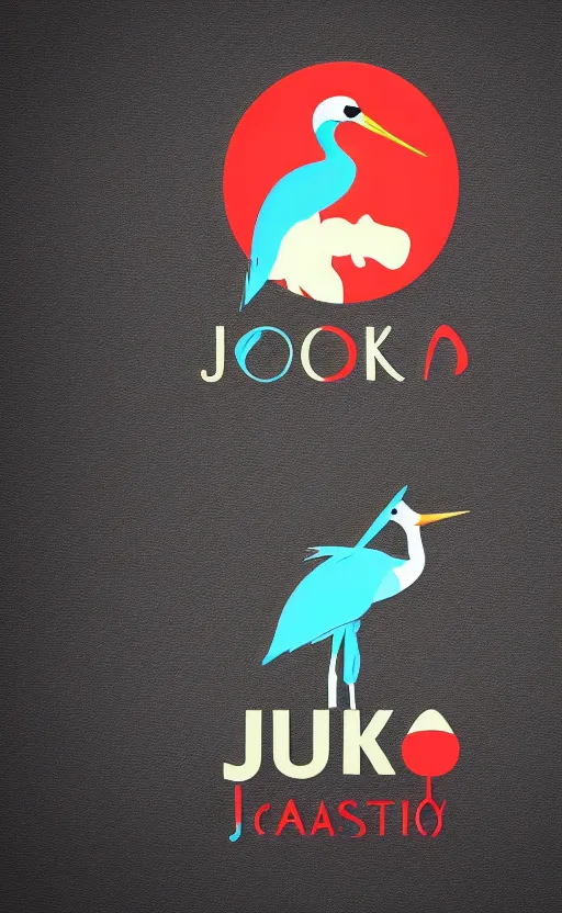 Prompt: poker card style, simple, modern look, solid colors, colorful, japanese crane bird in center, pines symbol in the corners, vivid contrasts, for junior, logo design