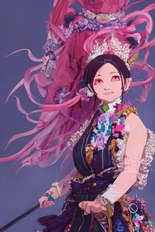 Prompt: highly detailed key visual concept portrait of shinobu kocho from demon slayer in a genshin impact, vivid colours, fantasy illustration, by coco kim, photorealistic, unreal engine, detailed and intricate environment, trending on artstation