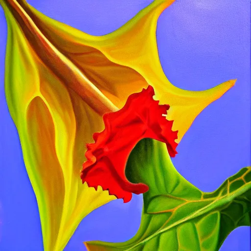 Image similar to oil panting of a brugmansia suaveolens flower