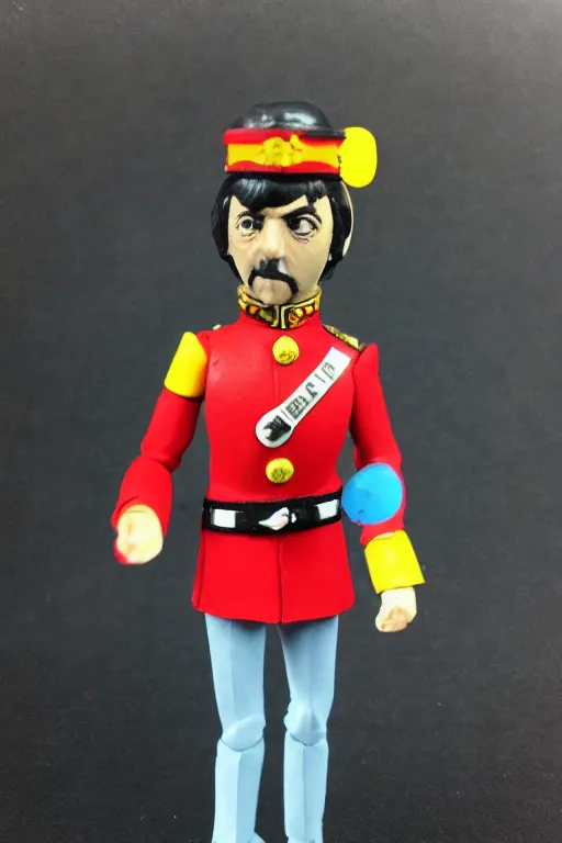 Image similar to action figure of Paul McCartney Sergeant Pepper's Lonely Hearts Club Band outfit released in 1972 vintage, vintage toy, inbox, eBay listing, HD photo