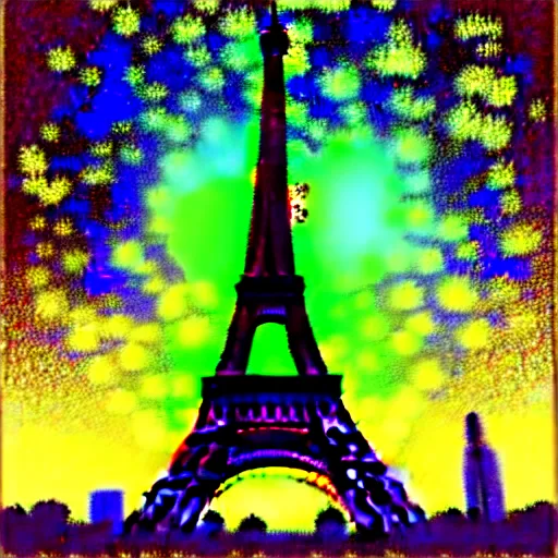 Prompt: the eiffel tower drawn like starry night