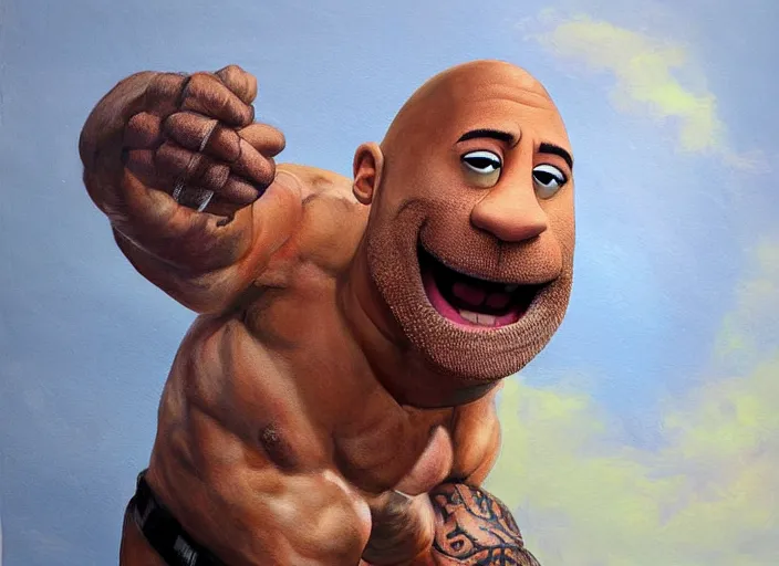 Image similar to a highly detailed beautiful painting of dwayne the rock johnson as a muppet, by albuquerque, rafael