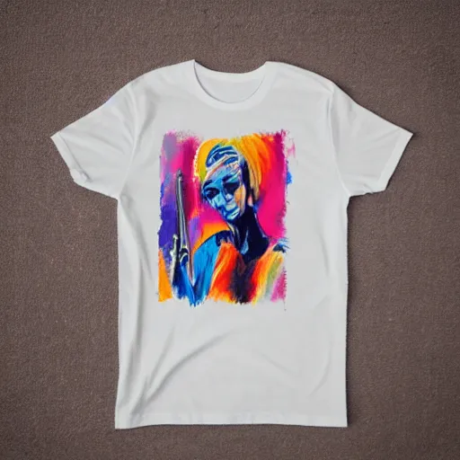 Prompt: t - shirt design of a woman with large paint brush, trending on zazzle