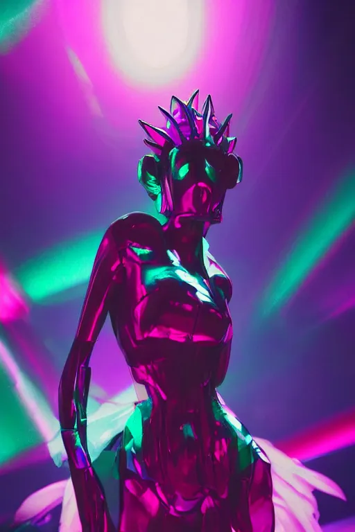 Image similar to a dramatic lighting photo of an elegant alien queen, vaporwave colors,