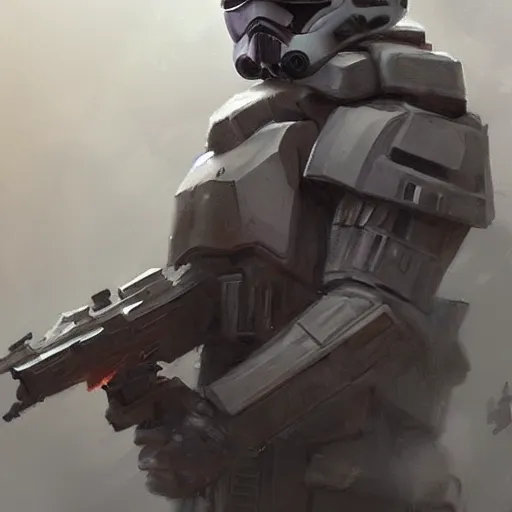 Image similar to concept art of a portrait by greg rutkowski, a soldier of the galactic dominion wearing gray and purple tactical gear, star wars expanded universe, smooth, sharp focus, artstation hq.