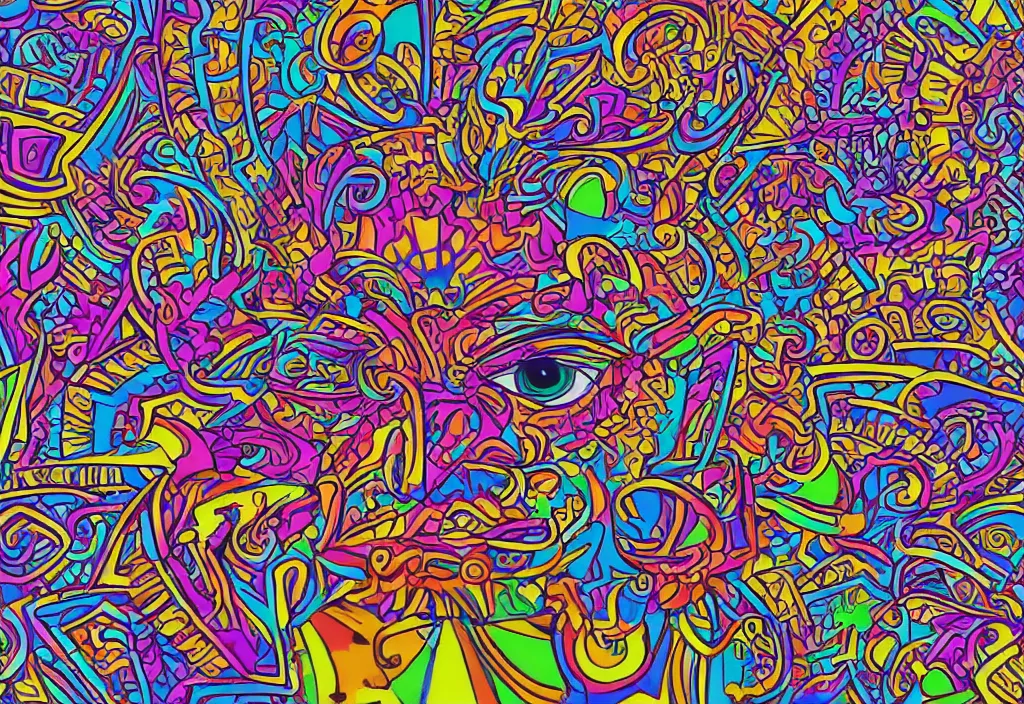 Image similar to a minimalised but ornated vivid and colorful geometric-pattern filled symmetric recogniseable face portrait of a mayan emperor. In Comic, graffity style design by Chris Dyer aka chrisdyerpositivecreations. Charachter Inspired by legendary can2 aka cantwo, köpak and salviadroid. Color palette inspired by streetartist fatheat.