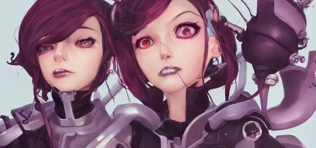 Image similar to concept art of female video game characters head designs, goth, disgaea, flcl, overwatch, by marc brunet and artgerm