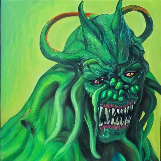 Image similar to Emerald as a monster, oil painting