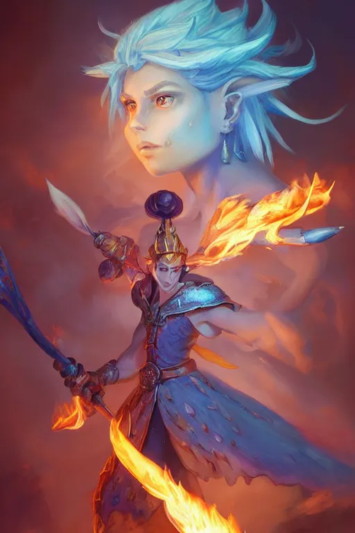 Image similar to legendary fairy prince hold flame staff, blue energy, highly detailed, d & d, fantasy, highly detailed, digital painting, trending on artstation, concept art, sharp focus, illustration, global illumination, ray tracing, realistic shaded, art by artgerm and greg rutkowski and fuji choko and viktoria gavrilenko and hoang lap