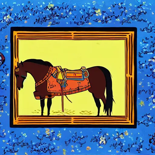 Image similar to painting of a tragic somber horse funeral, in the style of studio ghibli and moebius and vincent van gogh