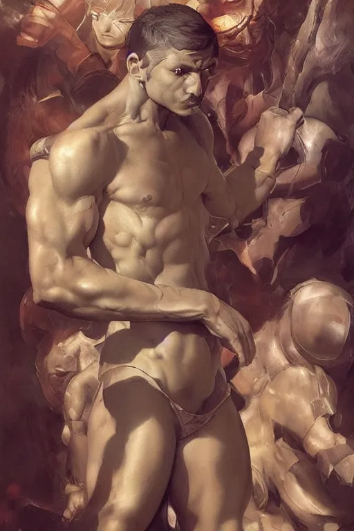 Image similar to by david lachapelle, by michelangelo, by ross tran, by da vinci, by frank frazetta, by greg rutkowksi, by Ruan Jia, by Mandy Jurgens