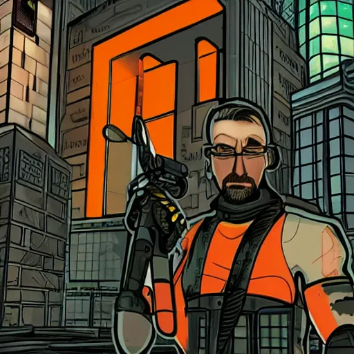 Prompt: gordon freeman in cyberpunk style