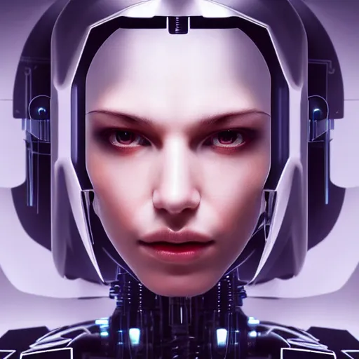 Image similar to Perfectly-Centered Half-body-Portrait of a Mechanical Cyberpunk Female Android, perfectly centered photograph, facing forward, stranding straight, intricate, elegant, super highly detailed, professional digital painting, artstation, concept art, smooth, sharp focus, no blur, no dof, extreme illustration, Unreal Engine 5, Photorealism, HD quality, 8k resolution, cinema 4d, 3D, beautiful, cinematic, art by artgerm and greg rutkowski and alphonse mucha and loish and WLOP