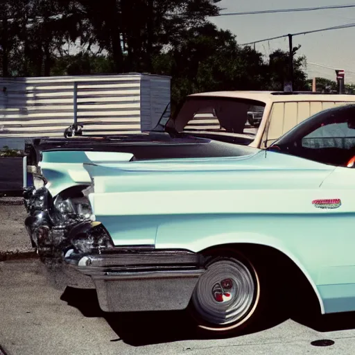 Image similar to a close-up high quality photo of a man about to pump gas into an old Buick, mid day, William Eggleston style