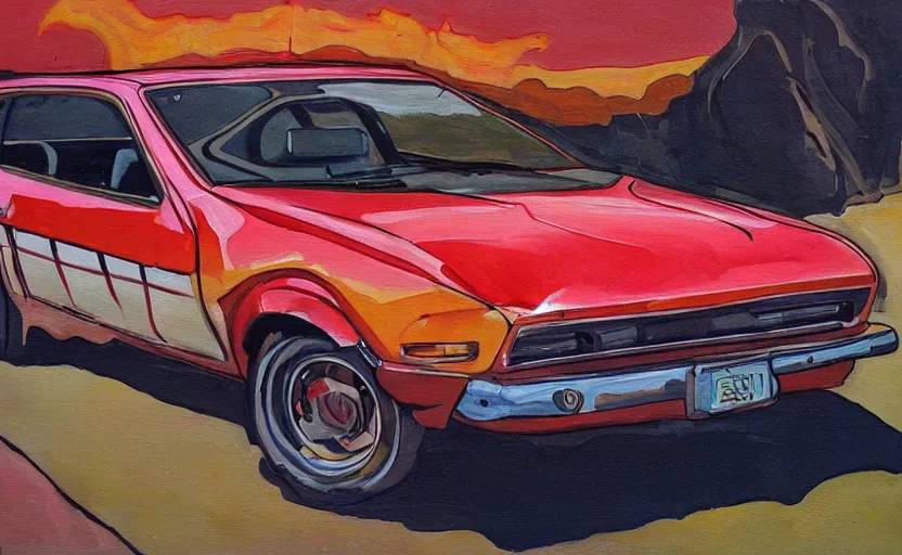 Prompt: a painting of a ford pinto