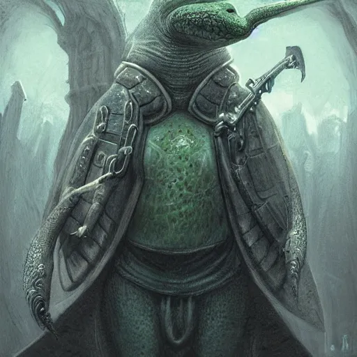 Prompt: anthropomorphic turtle hero by seb mckinnon