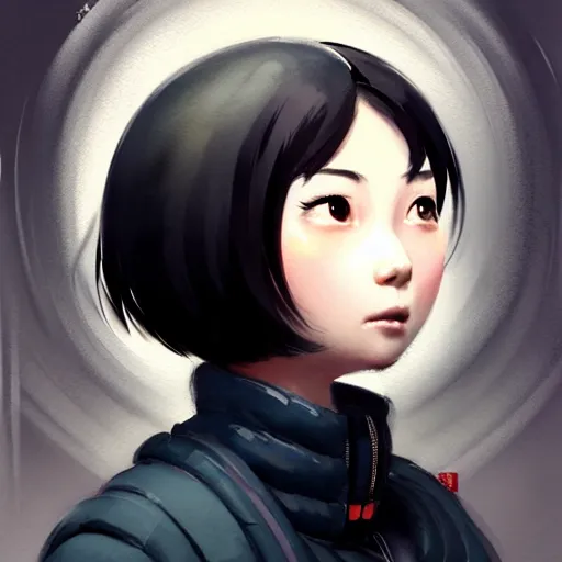 Prompt: character design portrait of a kind chinese grocery woman short black hair, wearing a down jacket, looking at the camera, 4 k, concept art, by wlop, wenjun lin, watercolor, ilya kuvshinov, artgerm, krenz cushart, pixiv.