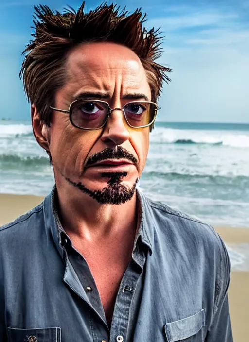 Image similar to a full portrait photo of robert downey jr holiday in bali, f / 2 2, 3 5 mm, 2 7 0 0 k, lighting, perfect faces, award winning photography.