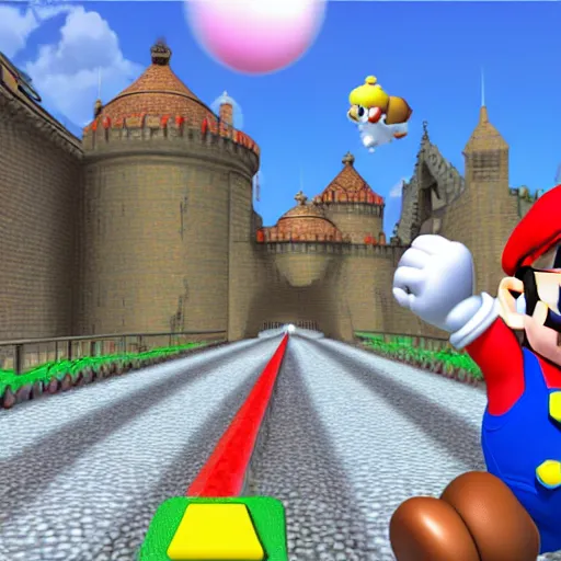 Prompt: hyper realistic super mario 64