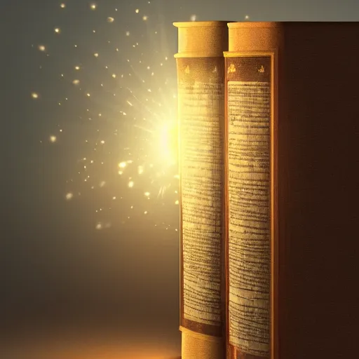 Image similar to light falling on a mythical book in dark background, artstation