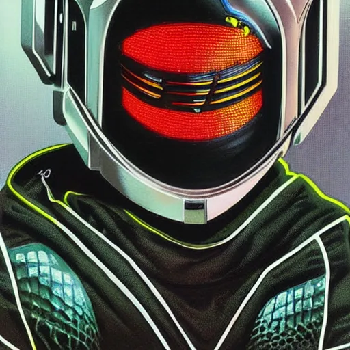 Prompt: lizards in daft punk costume painted by barclay shaw