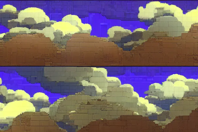 Prompt: sci-fi walls with distorted clouds, 8 bits graphics, 2D, flat, SNES game, crushed quality, low contrast, RGB displacement, color gradient, heavy compression filter,