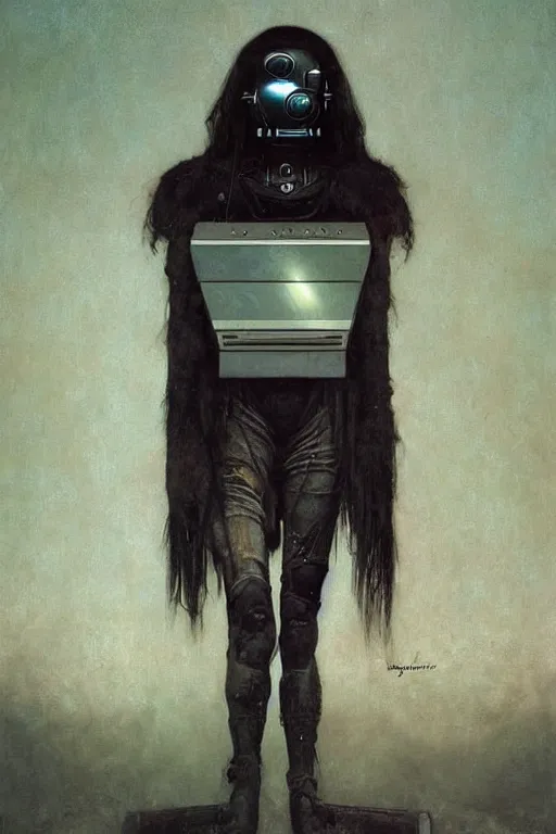 Image similar to fullbody or portrait, simple raven, perfect future, award winning art by santiago caruso, iridescent color palette, by wlop and karol bak and bouguereau and viktoria gavrilenko, 1 9 7 0 s retro future robot android. muted colors