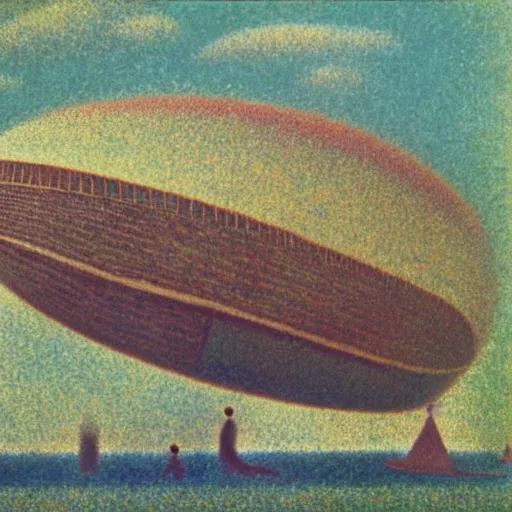 Image similar to an airship by Georges Seurat