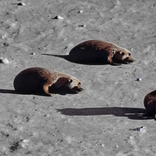 Prompt: otters having a swanky party on the moon