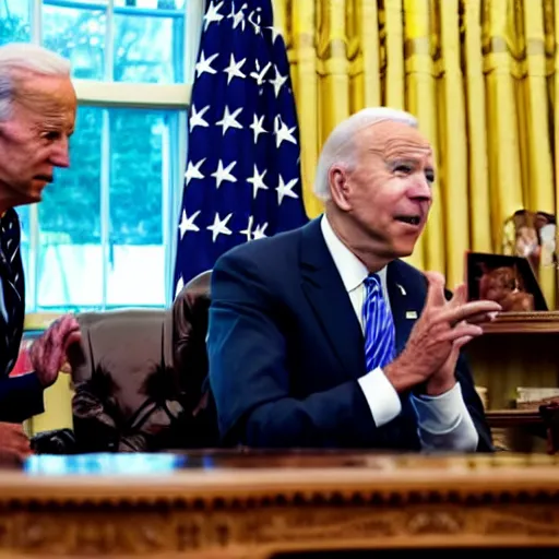 Prompt: candid photograph of joe biden and nicolas maduro, long shot, oval office, 2 0 2 3, associated press reports