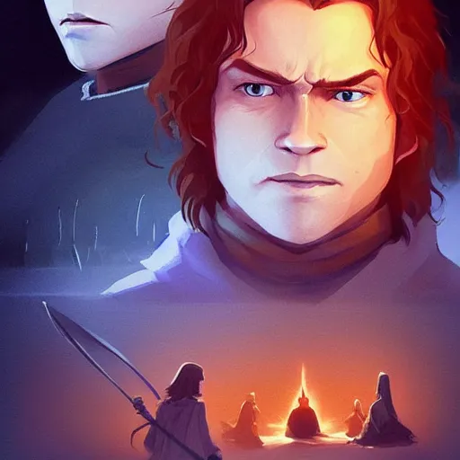 Image similar to face icon stylized minimalist the lord of the rings : the fellowship of the ring 2 0 0 1, loftis, cory behance hd by jesper ejsing, by rhads, makoto shinkai and lois van baarle, ilya kuvshinov, rossdraws global illumination