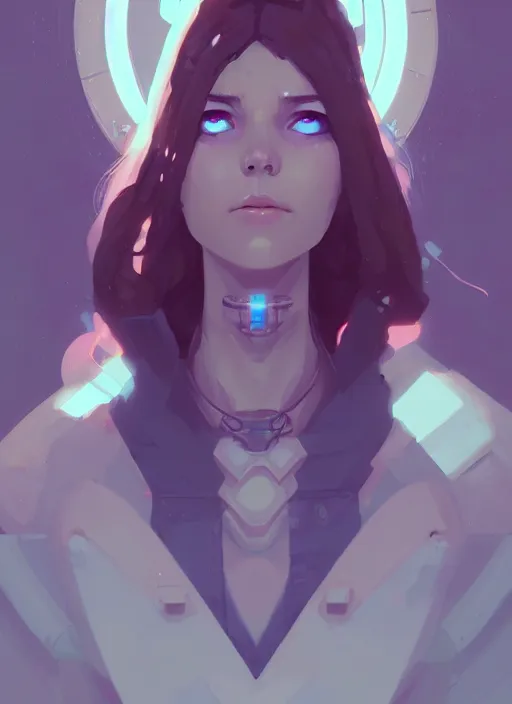 Image similar to portrait of cute psyker maiden girl, warhammer, cyberpunk by atey ghailan, by greg rutkowski, by greg tocchini, by james gilleard, by joe gb fenton, by in kaethe butcher, dynamic lighting, gradient light blue, brown, blonde cream and white color in scheme, grunge aesthetic