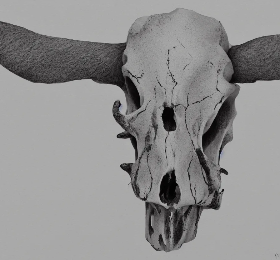 Image similar to cow skull, pencil drawin, unreal engine 5, wallpaper, 8 k, ultra detailed, realistic photo, artstation