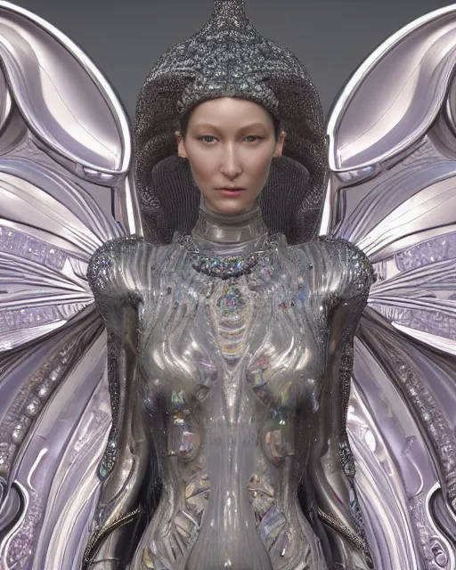 Image similar to a highly detailed metahuman 4 k close up render of an alien goddess bella hadid monument renaissance in iris van herpen dress schiaparelli in diamonds crystals swarovski and jewelry iridescent in style of alphonse mucha gustav klimt trending on artstation made in unreal engine 4