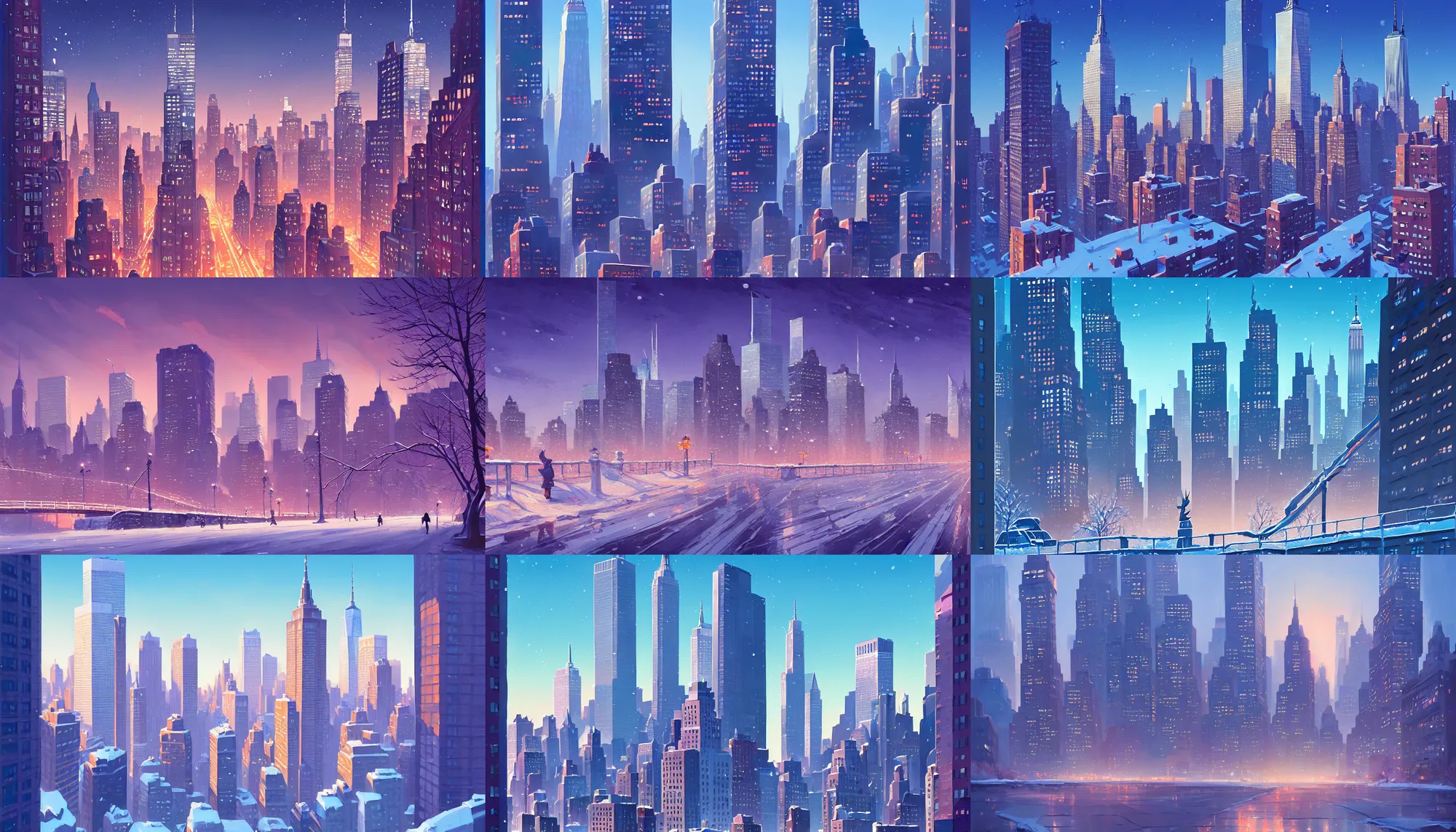 Prompt: new - york skyline in winter, behance hd by jesper ejsing, by rhads, makoto shinkai and lois van baarle, ilya kuvshinov, rossdraws global illumination