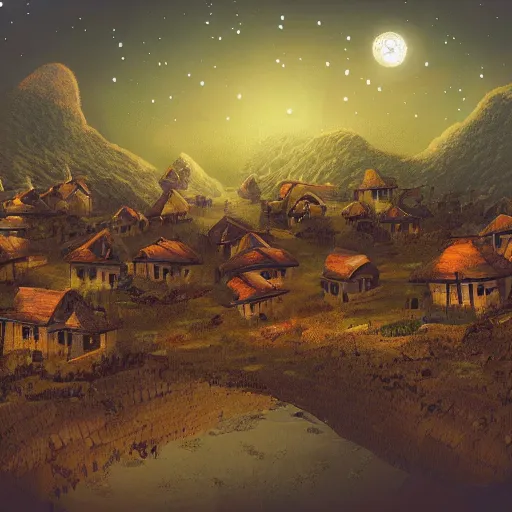 Image similar to village on an alien planet, digital art