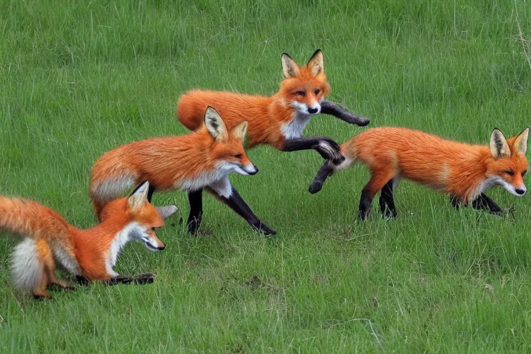 Image similar to Foxes playing in a meadow