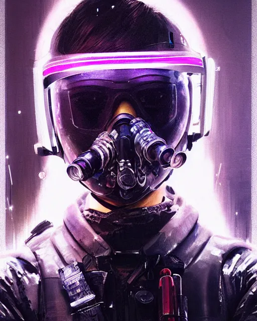 Image similar to detailed portrait neon female swat officer, cyberpunk futuristic, neon, futuristic face mask, reflective puffy coat, decorated with traditional japanese by ismail inceoglu dragan bibin hans thoma greg rutkowski alexandros pyromallis nekro rene margitte, fire & smoke, illustrated, perfect face, fine details, realistic shaded, fine - face, pretty face