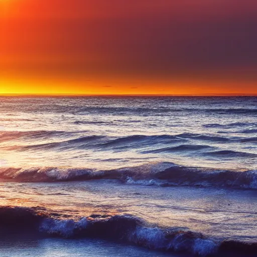 Image similar to sea sunrise with waves, aesthetic, realistic, sunrise, 8 k, sharp, colorful