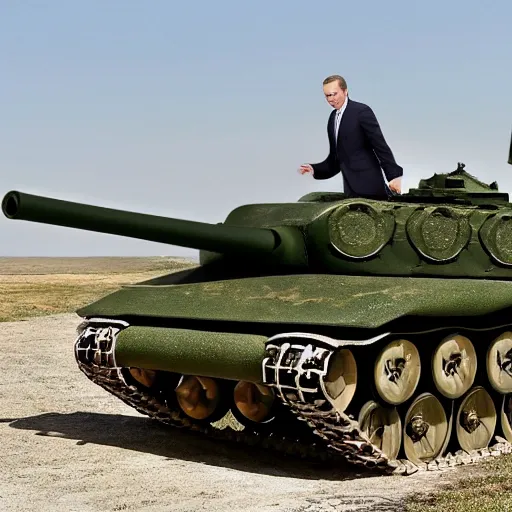 Image similar to medvedev rides a tank to georgia, photo in color