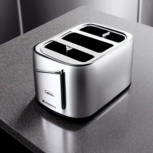 Image similar to cinematic photoshoot of clean modern hand crafted super futuristic toaster pro display xpr luxury smooth color metal white silver with black leather padding well design ultrareallistic detailed high quality 8 k photorealistic ultra realistic