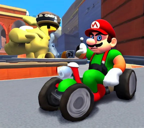 Image similar to team fortress 2 in mario kart 6 4