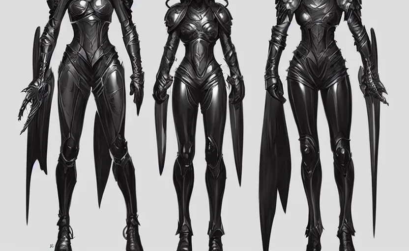 Image similar to Concept art character sheet of an Angel knight gothic girl, sci-fi, highly detailed, digital painting, artstation, concept art, smooth, sharp focus, illustration, art by artgerm and greg rutkowski and alphonse mucha