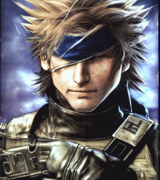 Image similar to solid snake by yoshitaka amano, final fantasy metal gear cover art