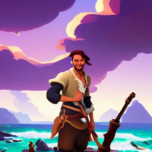 Image similar to painting jack the pirate on sea of thieves game avatar hero smooth face median photoshop filter cutout vector behance hd by jesper ejsing, by rhads, makoto shinkai and lois van baarle, ilya kuvshinov, rossdraws, illustration, art by ilya kuvshinov and gustav klimt