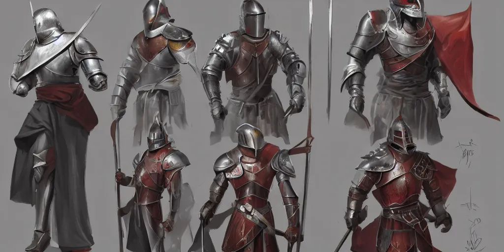 Prompt: different views of medieval knights, beautiful concept art by senior character artist, trending on artstation