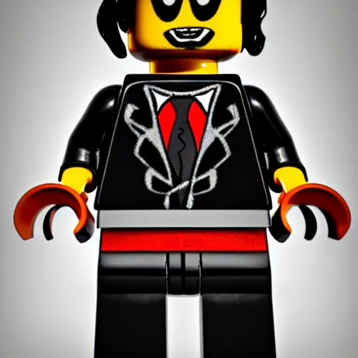 Image similar to marilyn manson body of lego toy, lego movie still, realistic 3 d render, 8 k