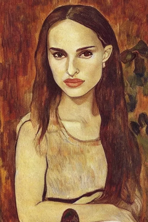 Image similar to “ young natalie portman drawn by paul gauguin ”