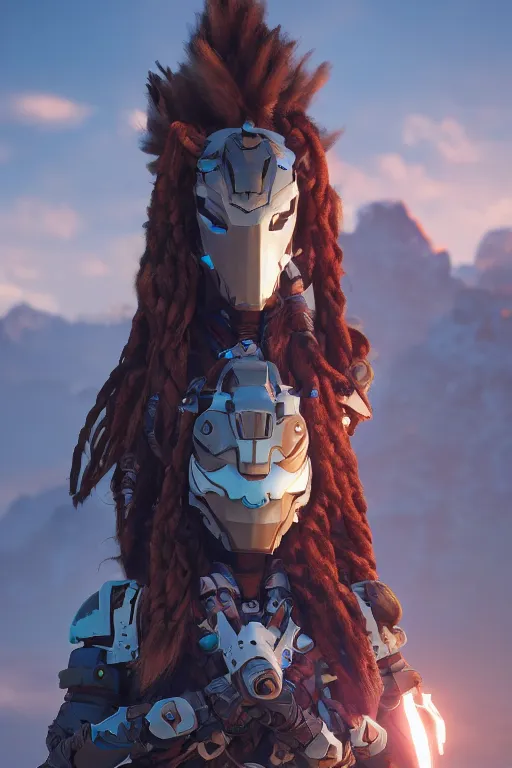 Image similar to combination suit armor aloy horizon forbidden west horizon zero dawn robot ninja mask helmet backpack tribal, aesthetic octane render, 8 k hd resolution, by ilya kuvshinov and cushart krentz and gilleard james radiating a glowing aura cgi rtx 2 0 2 2