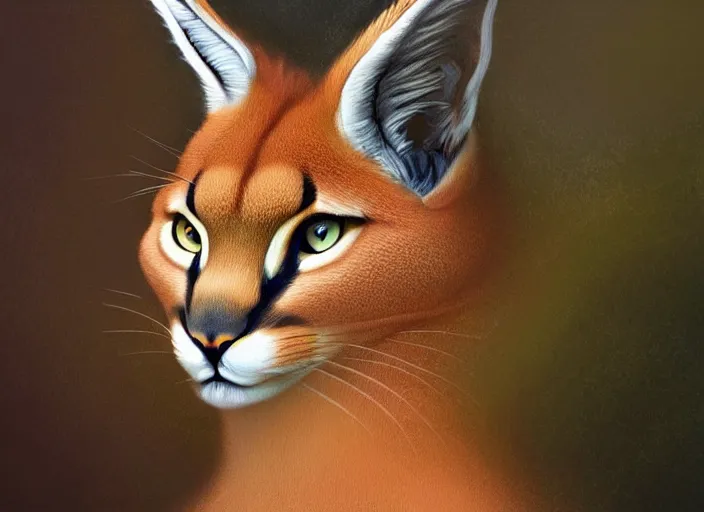 Image similar to laurel wreath on top of a head of fluffy caracal, photography of kurzgesagt, no people, deep focus, d & d, intricate, elegant, highly detailed, digital painting, artstation, concept art, matte, sharp focus, illustration, hearthstone, art by artgerm and greg rutkowski and alphonse mucha